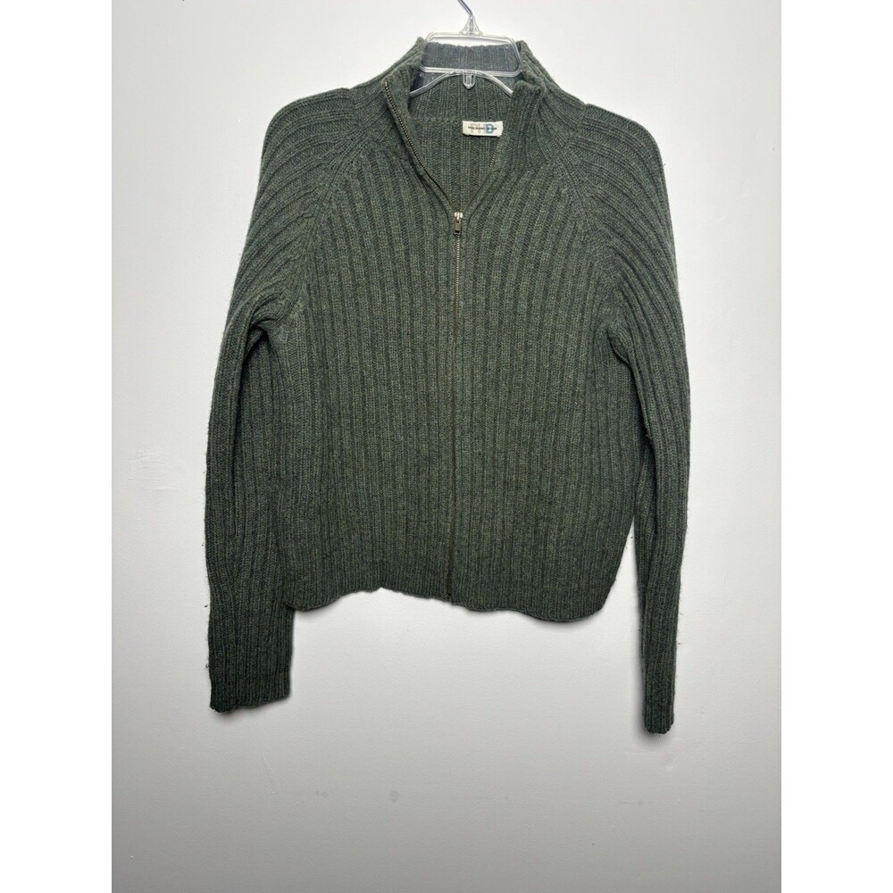 Paul Harris Design Sweater Women L Full Zip Lambs Wool Green Dark Academia